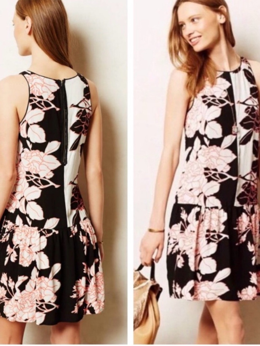 NWOT Mauve Classy Fun Floral Drop Waist Dress with Pleated Skirt, Pockets
